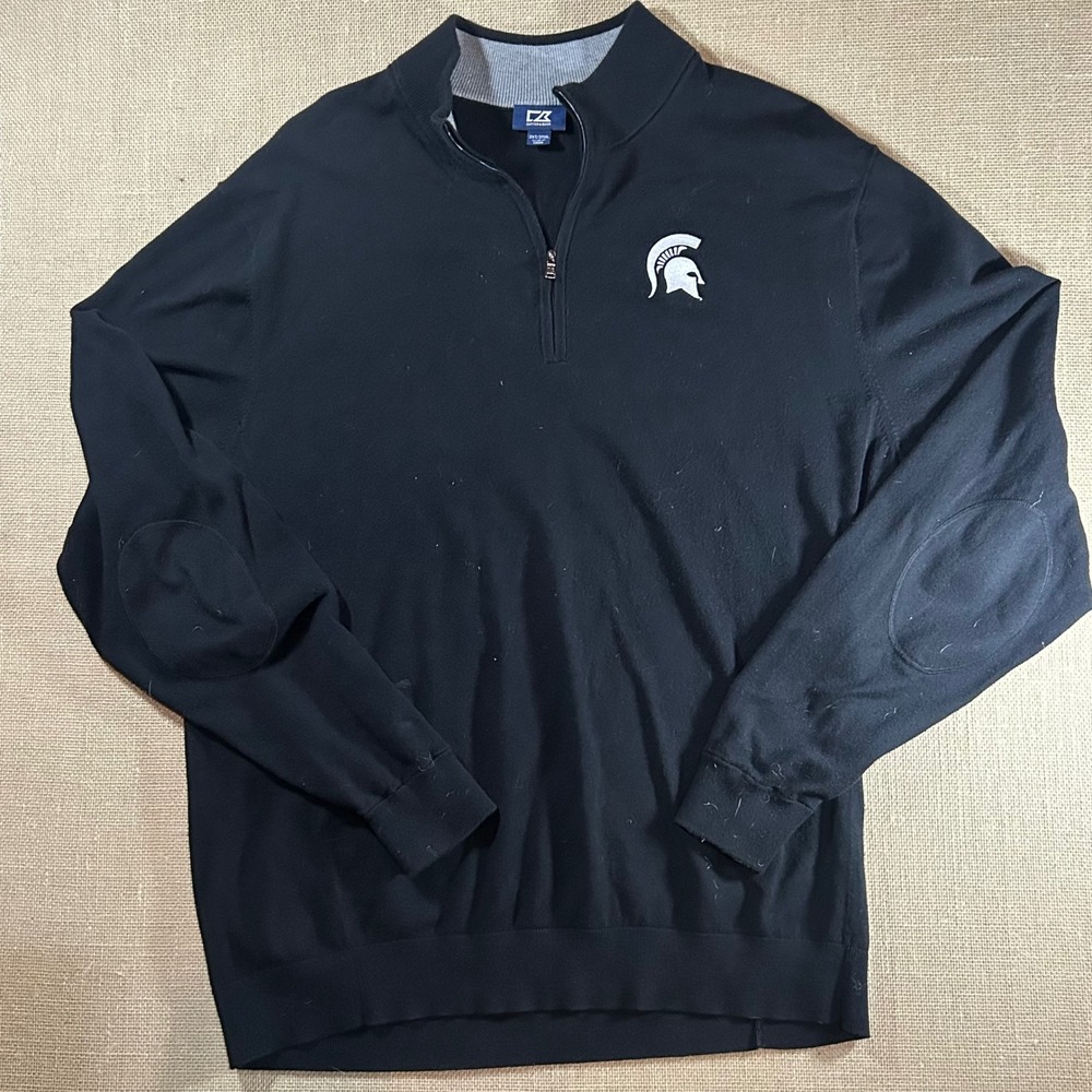 Cutter & Buck Michigan State Spartans 1/4 Zip Sweater Black Mens 2XT BCS07728